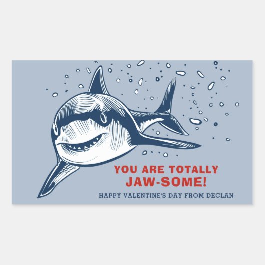 Totally Jaw-some Shark Kids Valentine Rechteckiger Aufkleber (Vorderseite)
