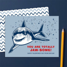 Totally Jaw-some Shark Kids Valentine's Day Card