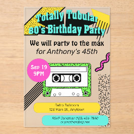 Totally Tubular 80er Geburtstagsparty Acryleinladungen