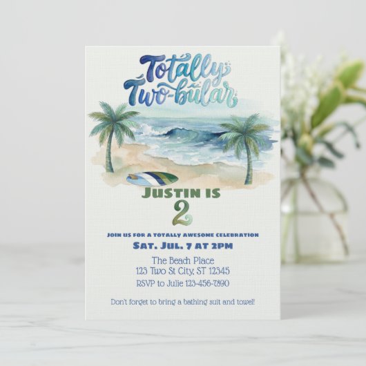 Totally Two-buillar, Surf 2nd Birthday Einladung (Stehend Vorderseite)