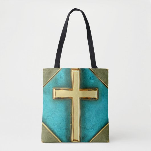 Totbeutel mit aquamarinem und Goldkreuz Tasche (Vorderseite)