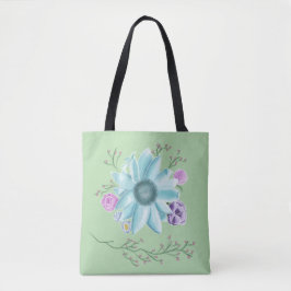 Totbeutel mit aquamariner Blume und Weinrebe in he Tasche