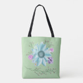 Totbeutel mit aquamariner Blume und Weinrebe in he Tasche (Rückseite)