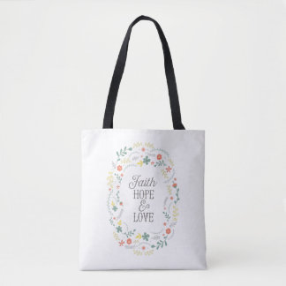 Tote bag bible quote faith hope love flower wreath tasche