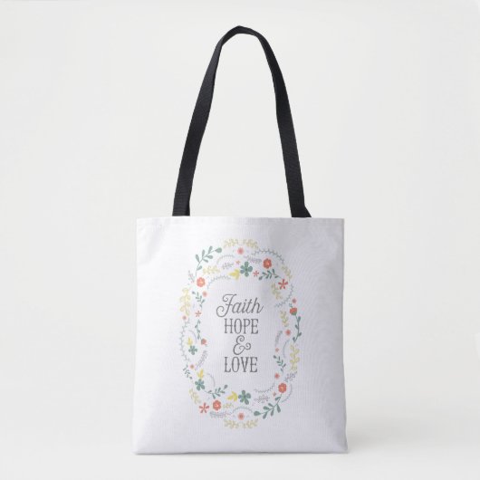 Tote bag bible quote faith hope love flower wreath tasche (Vorderseite)