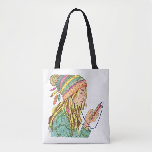 Tote Bag Boho Hat Girl Tasche (Vorderseite)