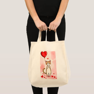 Tote Bag Cat Love Red Hearts Tragetasche