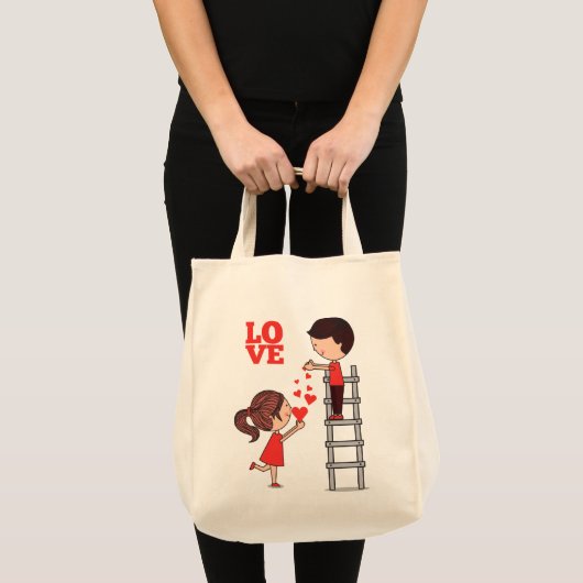 Tote Bag Couple Love Red Hearts  Tragetasche (Vorderseite (Produkt))
