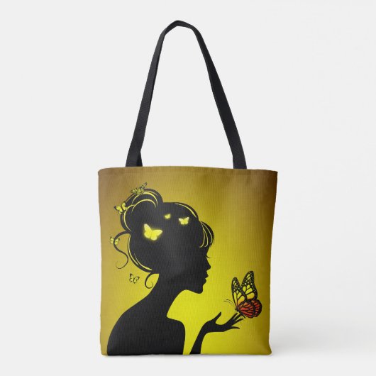 Tote Bag Die gelbe Schmetterlingsfrau Tasche (Rückseite)