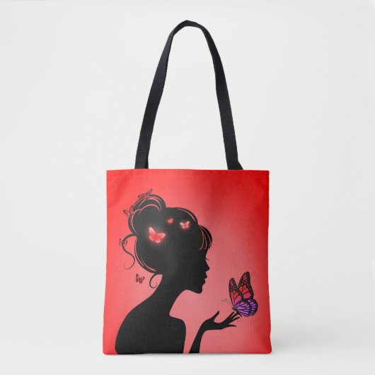Tote Bag Die rote Schmetterlingsfrau Tasche (Vorderseite)