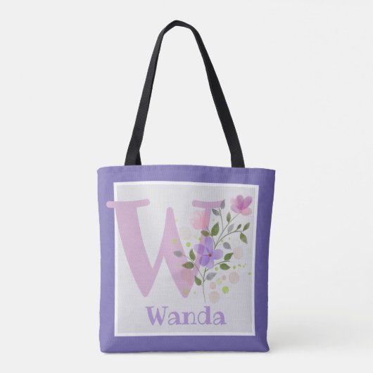 Tote Bag hat den ersten Plus-Namen mit Blume Tasche (Rückseite)