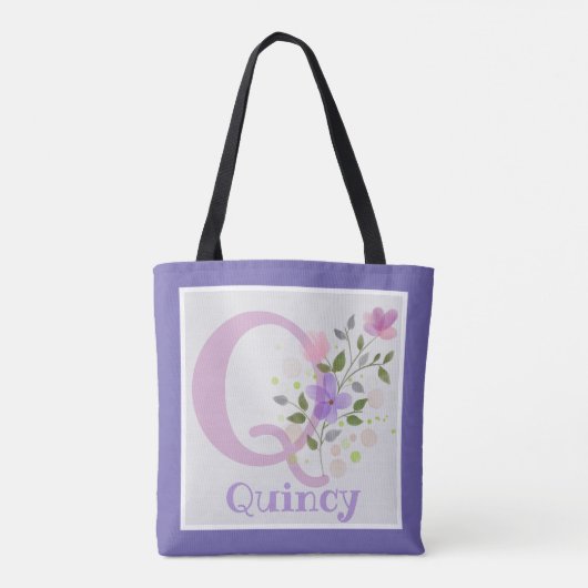 Tote Bag hat den ersten Plus-Namen mit Blume Tasche (Rückseite)