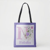 Tote Bag hat den ersten Plus-Namen mit Blume Tasche (Vorderseite)