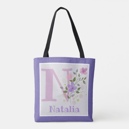 Tote Bag hat den ersten Plus-Namen mit Blume Tasche (Rückseite)