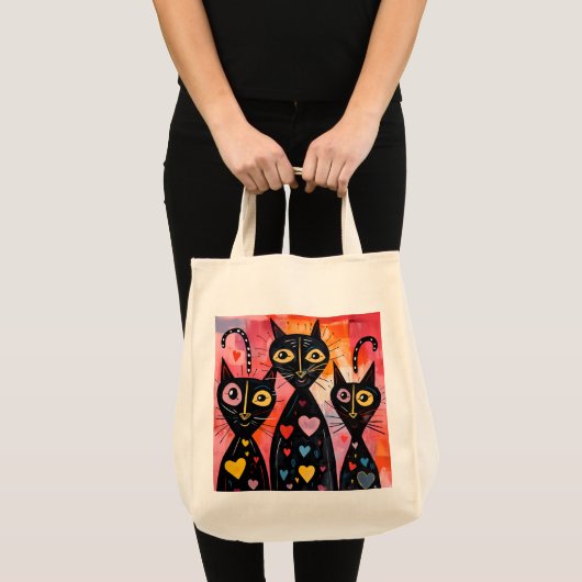 Tote Bag Katzenliebe rote Herzen  Tragetasche (Vorderseite (Produkt))