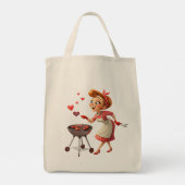 Tote Bag Lady Cooking Love Red Hearts  Tragetasche (Rückseite)