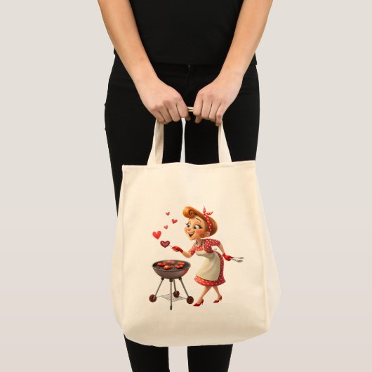 Tote Bag Lady Kochen Liebe Rote Herzen Tragetasche (Vorderseite (Produkt))