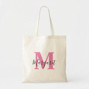 Tote Bag mit rosa Monogramm und schwarzer Schrift Tragetasche