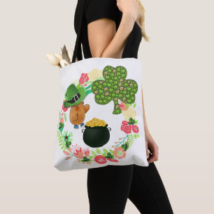 Tote Bag St. Patrick's Day Teddy Bär Blumen Tasche