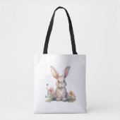 Tote Bag, Süße Blumen-Hase Tasche (Vorderseite)