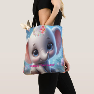 Tote Bag, Süßer Weißer Baby-Elefant Floral Tasche