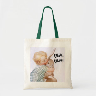 Tote Bag Vintage Kind umarmt Kaninchen, Kaninchen! Tragetasche