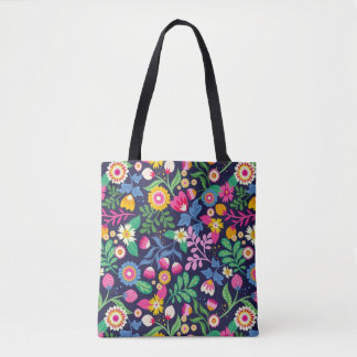 Tote Bag With Black Background Floral Design Tasche