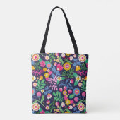 Tote Bag With Black Background Floral Design Tasche (Rückseite)