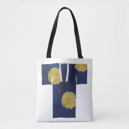 Tote bag with blue and gold nagajuban design tasche