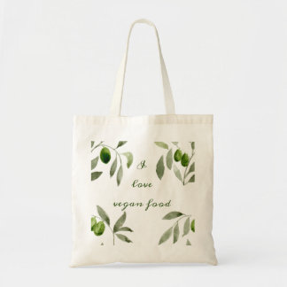 Tote bag with olives and I love vegan food design Tragetasche