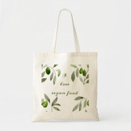 Tote bag with olives and I love vegan food design Tragetasche