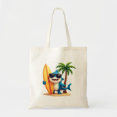 Tote Beutel 🏄 Cooler Hai mit Surf & Palm Style Tragetasche (Vorne)
