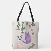 Tote Beutel Katzenfisch Kaktus Paws Meow Tasche (Vorderseite)