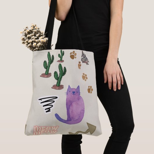 Tote Beutel Katzenfisch Kaktus Paws Meow Tasche (Von Nahem)