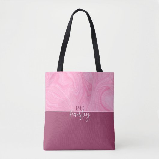 Tote Beutel - Monogramm rosa Marmor Zwei Tone Tasche (Vorderseite)