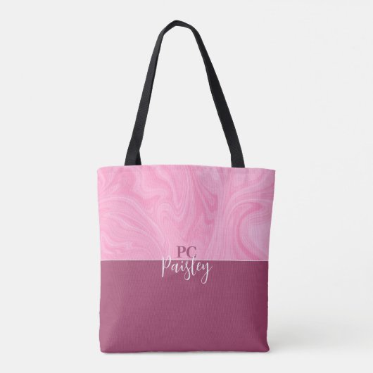 Tote Beutel - Monogramm rosa Marmor Zwei Tone Tasche (Rückseite)