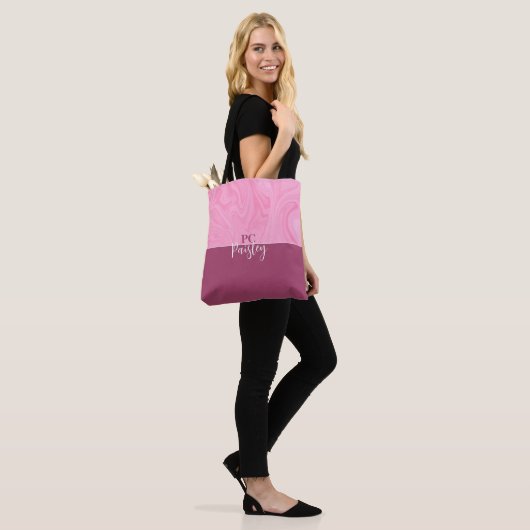 Tote Beutel - Monogramm rosa Marmor Zwei Tone Tasche (Am Model)
