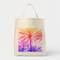 Tote Beutel Sonnenuntergang Palme 80er Rosa lila