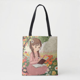 Tote bolsa Menina escrevendo em um campo de flores Tasche