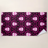 Tote Damaskus rosa auf schwarzem Zucker Skulls Bea Strandtuch (Vorderseite)
