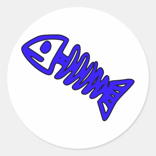 Tote Fische Skelett Schädelknochen Fossil Blau Runder Aufkleber (Vorderseite)