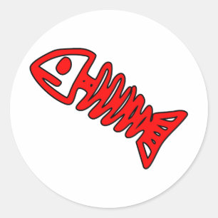 Tote Fische Skelett Schädelknochen Fossil Rot Runder Aufkleber