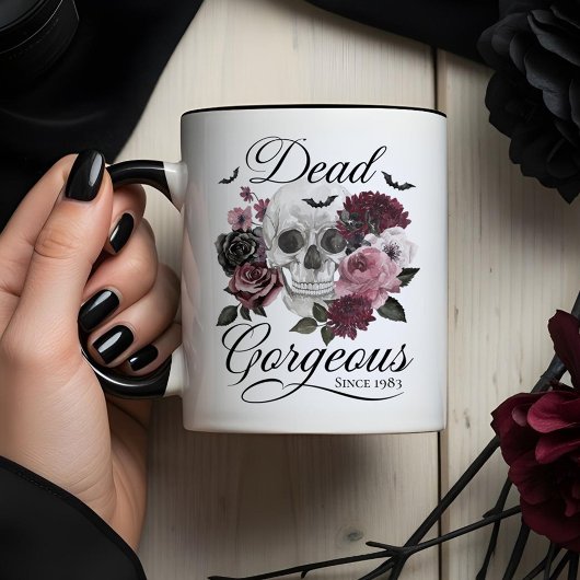 Tote Gorgeous Goth Skull Bloral Geburtsjahr Jahr Tasse