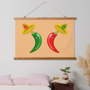 Tote-Mexikanische Chilis Wandteppich Mit Holzrahmen