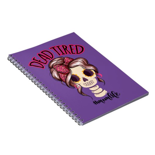 Tote müde Mama Leben Skeleton Messy Bun Bandana Notizblock (Rechte Seite)