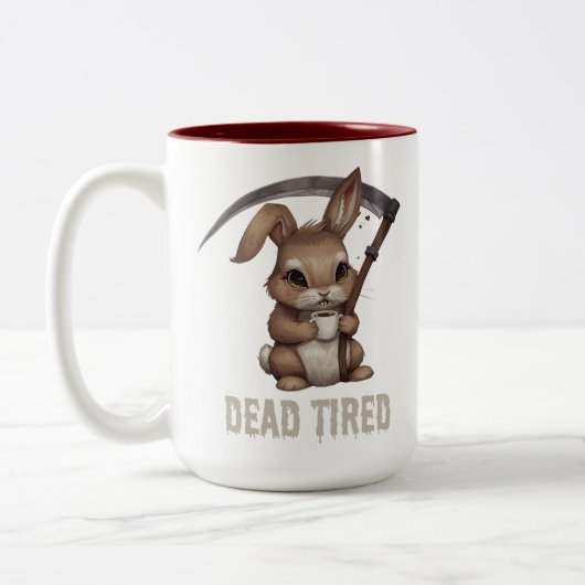 Tote müde Niedliche Bunny Grim Sensenmann Kaffee Zweifarbige Tasse (Links)