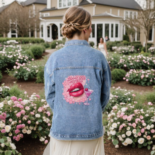 Töte nicht meine Stimmung Pinke Lippen Y2K Coquett Jeansjacke