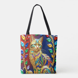Tote, Regal Jewel Cat – Multicolor Luxus-Kunst Tasche