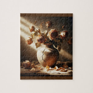 Tote Rose In Vase Vintager Stil Stillleben Foto Puzzle