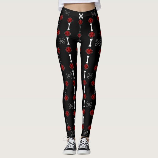 Tote Rose (schwarz/rot) Leggings (Vorderseite)